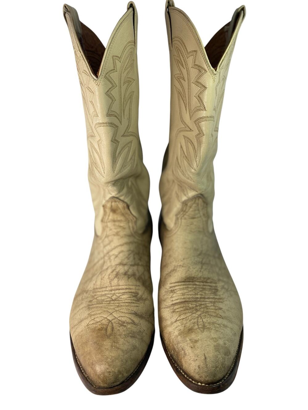 VTG 70s 80s Nocona Elephant Leather Cowboy Boots Bone White Mens 11D Exotic 4470